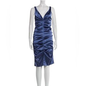 NWT Xscape Elegant holiday party dress Navy Blue silky satin christmas event